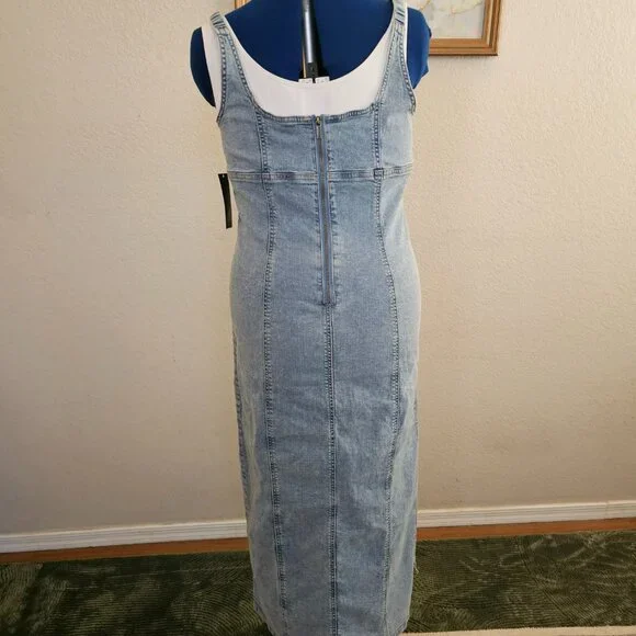 NWT long Denim dress with slit - Picture 6 of 11